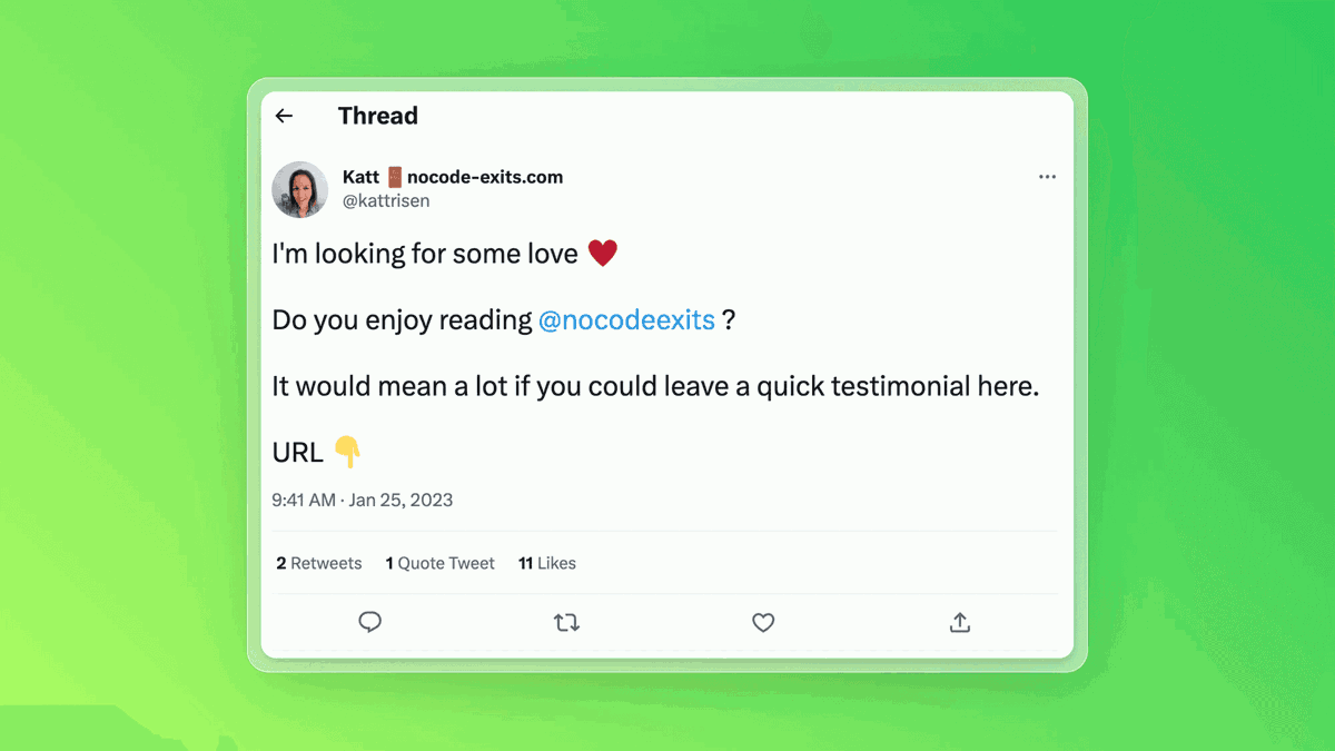 tweet example for collecting authentic testimonials