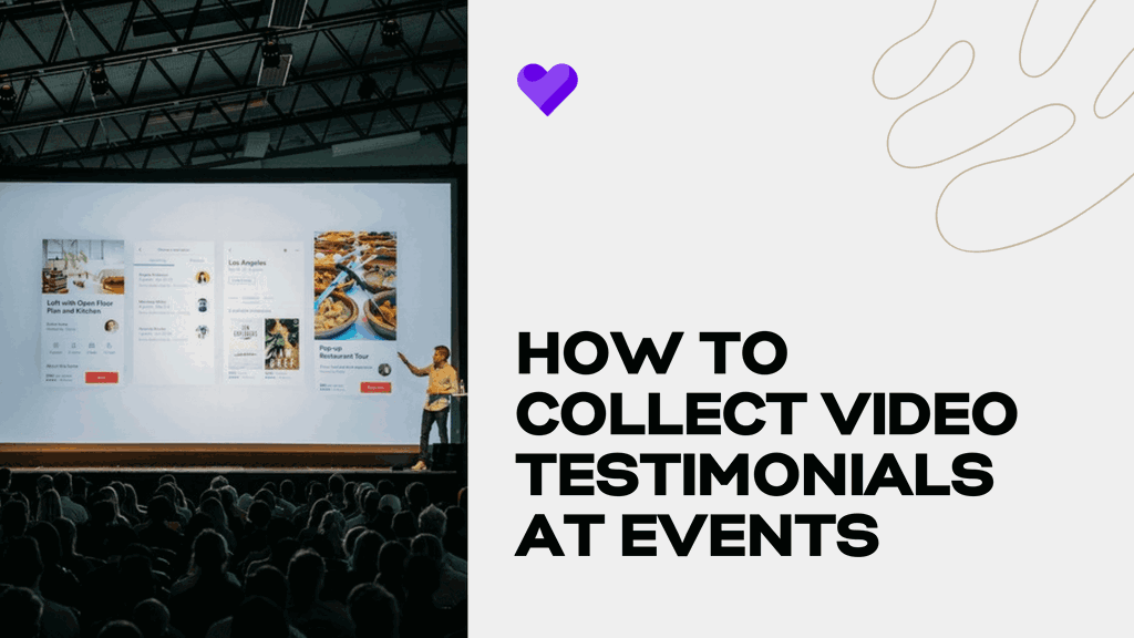 Speaker on stage at an event with the title How to collect video testimonials at events