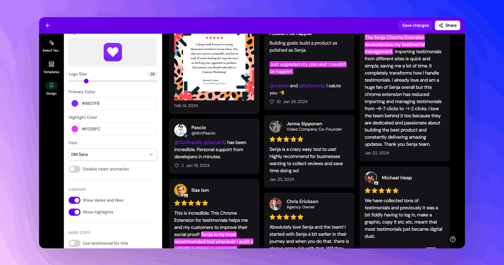 Picture of highlighted testimonials
