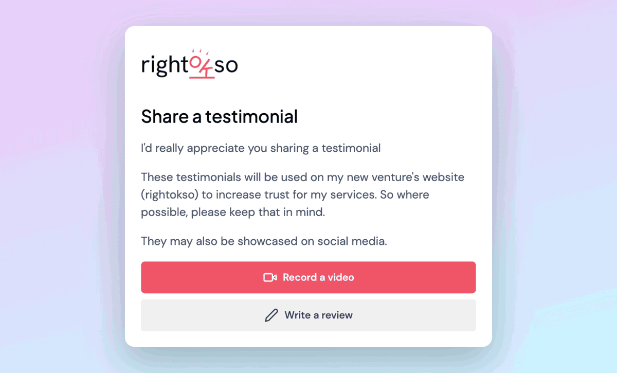 example testimonial collection form - rightokso
