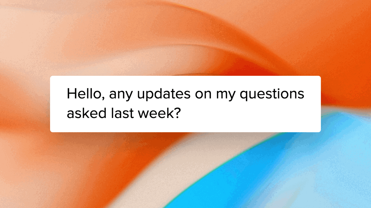 A message from a senja.io customer asking if there have been any updates on their questions.