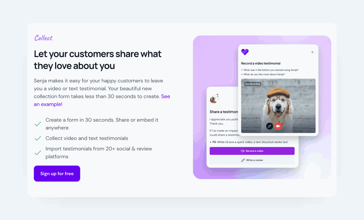 senja - collect - let your happy customers share what they love about you