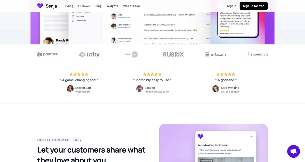 Senja - Collect, Manage and Share Testimonials