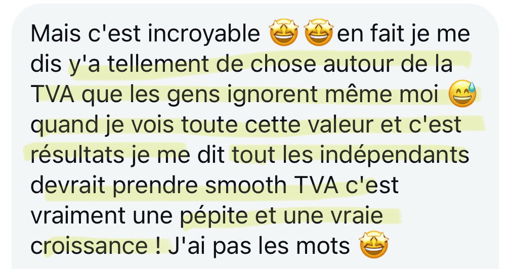 Message d'une cliente : Smooth TVA, c'est vraiment une pépite